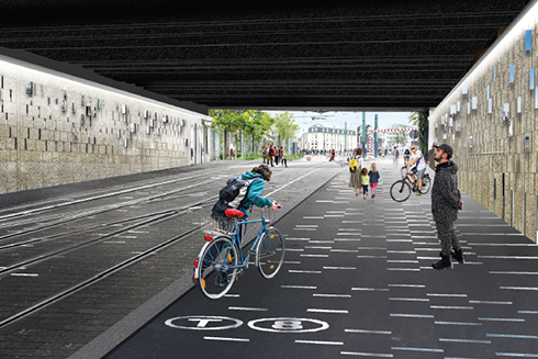 Perspective de personnes sous un pont